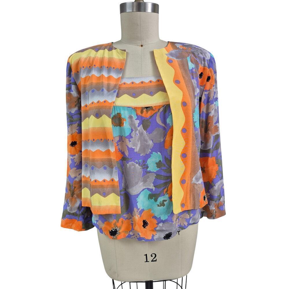 A.C. Sport, Sz.8 tank & jacket set Colorful poppy floral print 80s Pastels